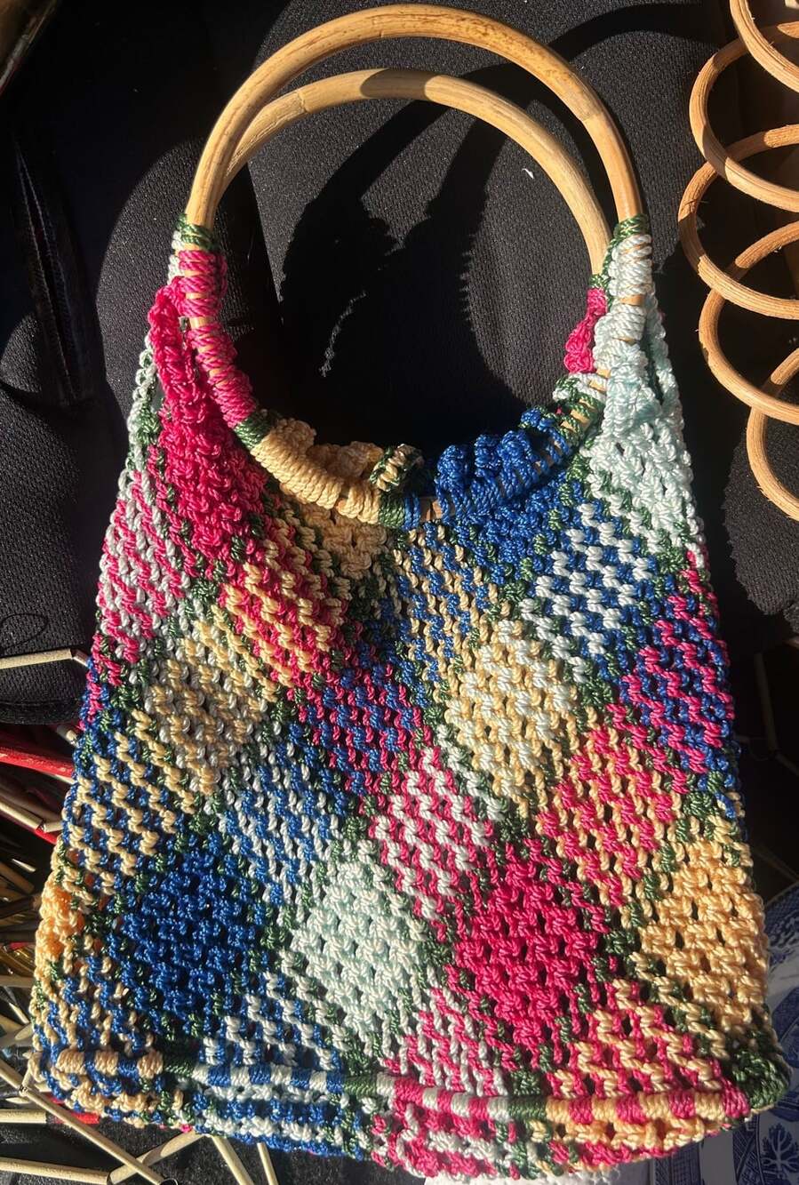 Handmade Crochet Wooden Handle Bag